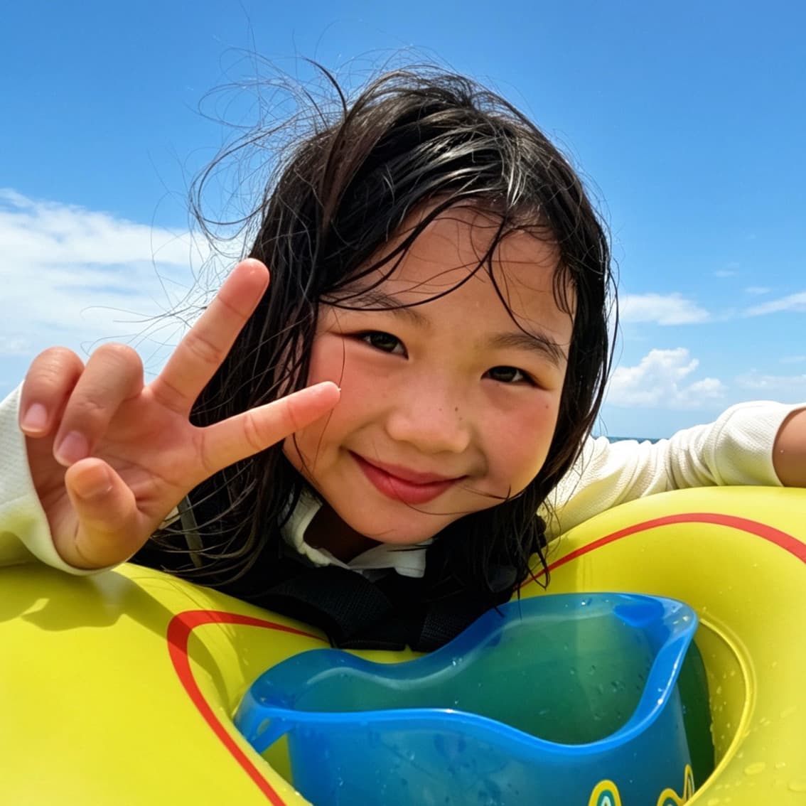Smiling child on a float